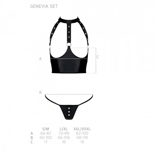 Комплект білизни з відкритими грудьми Passion GENEVIA SET WITH OPEN BRA XXL/XXXL black, корсет, стрі в інтернет супермаркеті PbayMarket!