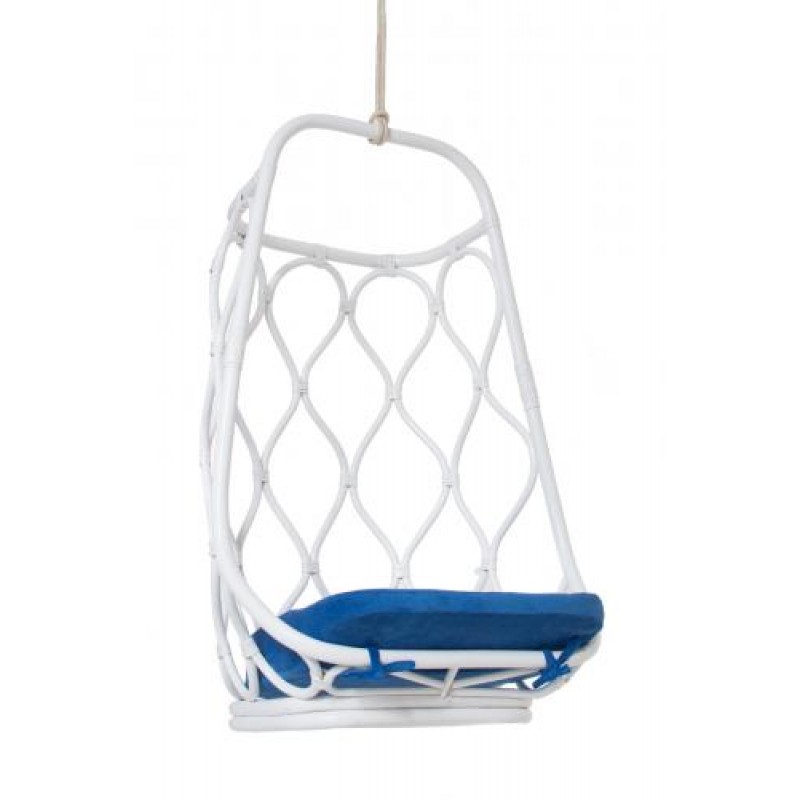 Підвісне крісло-гойдалка Cruzo Лілія з натурального ротанга Білий з синім (kk87448)