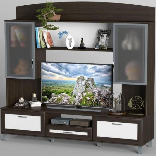 Стінка в вітальню Тиса Мебель Вітальня-42 Венге Білий 1850x450x1800 мм Стінка в вітальню Тиса Мебель Вітальня-42 Венге Білий 1850x450x1800 мм