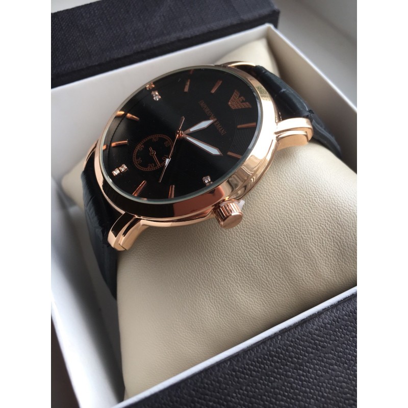 Годинник чоловічий наручний Giorgio Armani Золотистий з чорним ремінцем Репліка (IBW080YB)