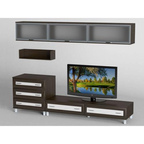 Стінка в вітальню Тиса Мебель Вітальня-12 Венге Білий 2050x450x2700 мм Стінка в вітальню Тиса Мебель Вітальня-12 Венге Білий 2050x450x2700 мм