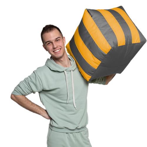 Пуф Кубик Смугастий Оксфорд 40х40 Студія Комфорту Сірий + Жовтий Пуф Кубик Смугастий Оксфорд 40х40 Студія Комфорту Сірий + Жовтий