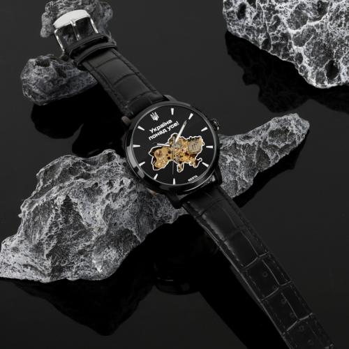 Наручний годинник чоловічий BESTA Skeleton UA Black Чорний (3121)