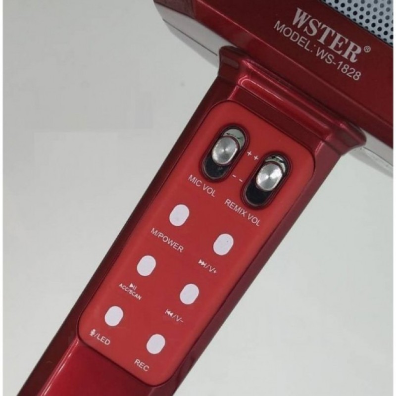 Мікрофон-караоке бездротовий WSTER WS-1828 White з функцією зміни голосу Червоний із золотим