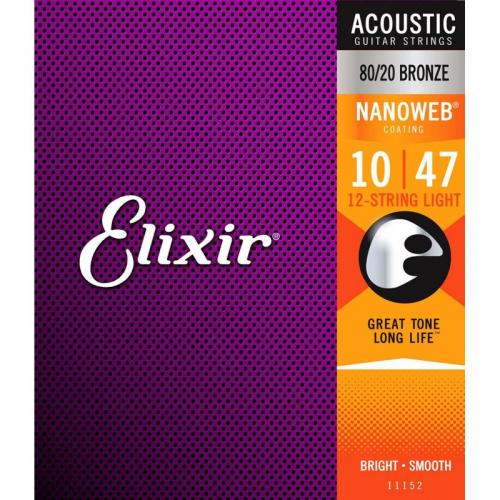 Струни для акустичної гітари Elixir 11152 Nanoweb 80/20 Bronze Acoustic 12 Strings Light 10/47 Струни для акустичної гітари Elixir 11152 Nanoweb 80/20 Bronze Acoustic 12 Strings Light 10/47