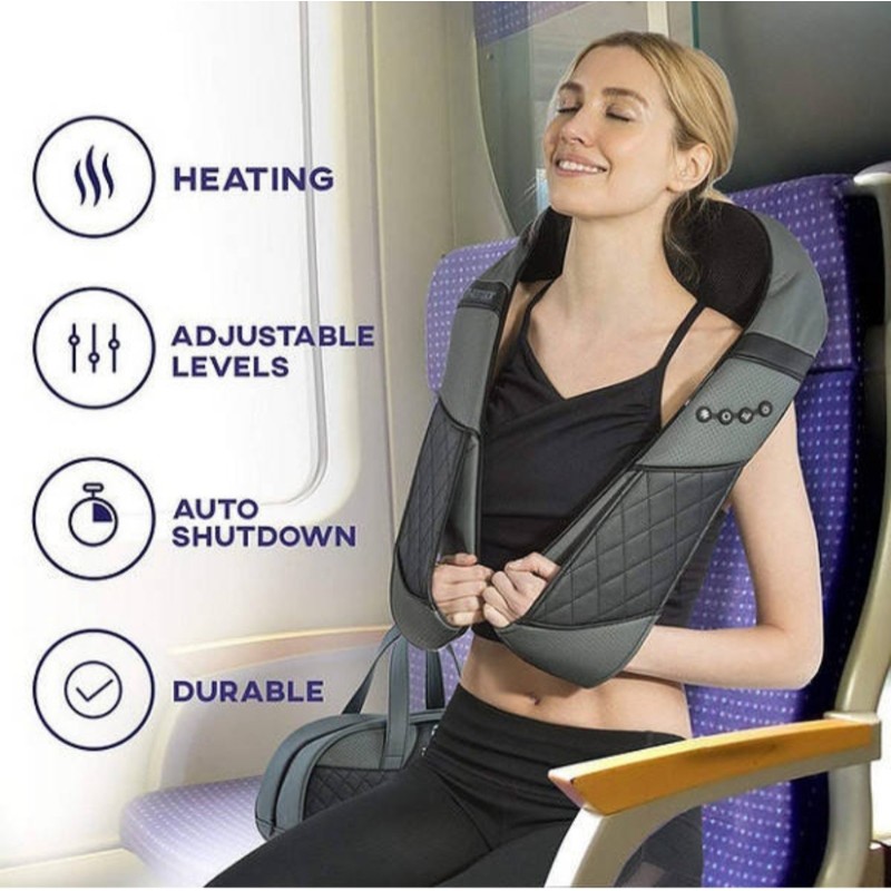 Масажер для шиї і плечей з прогріванням Resteck 32x31x19 см Чорно-сірий (1477844644)