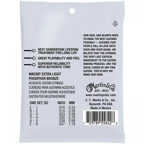 Струни для акустичної гітари Martin MA530T 92/8 Lifespan Treated Phosphor Bronze Extra Light Authentic Acoustic Guitar Strings Струни для акустичної гітари Martin MA530T 92/8 Lifespan Treated Phosphor Bronze Extra Light Authentic Acoustic Guitar Strings