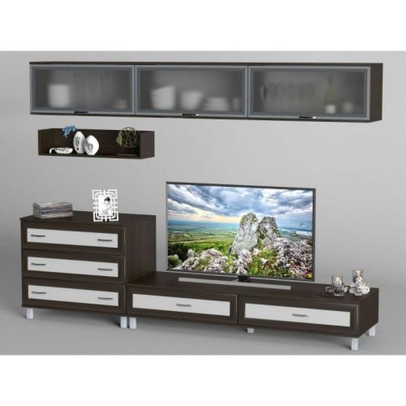 Стінка в вітальню Тиса Мебель Вітальня-12 Венге Білий 2050x450x2700 мм