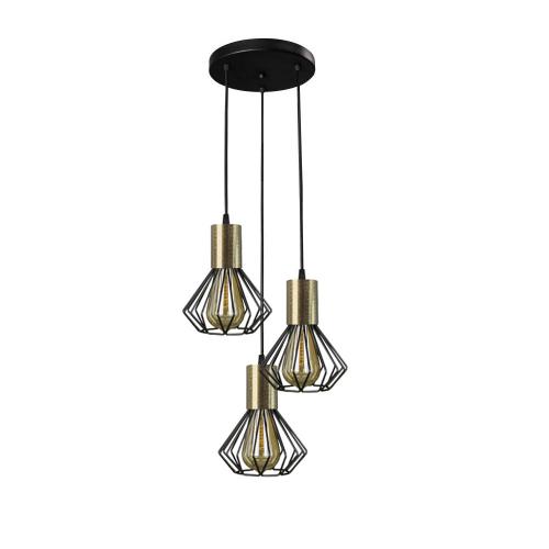 Світильник лофт MSK Electric Diadem підвісний на три плафони з бронзовим патроном NL 2215-3R BK+BN Світильник лофт MSK Electric Diadem підвісний на три плафони з бронзовим патроном NL 2215-3R BK+BN