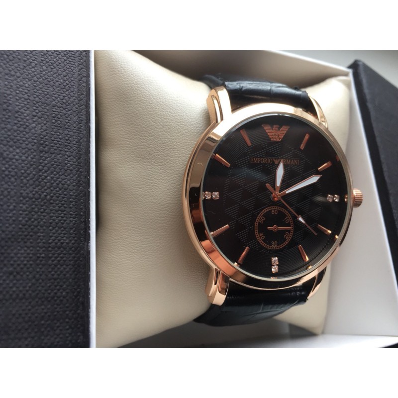 Годинник чоловічий наручний Giorgio Armani Золотистий з чорним ремінцем Репліка (IBW080YB)