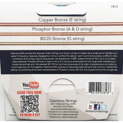 Струни для акустичної гітари 6 шт Cleartone 7813 EQ Hybrid Metal Acoustic Medium Strings 13/56 Струни для акустичної гітари 6 шт Cleartone 7813 EQ Hybrid Metal Acoustic Medium Strings 13/56