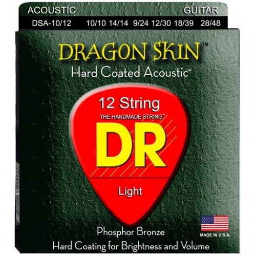 Струни для акустичної гітари 12 шт DR DSA-10/12 Dragon Skin K3 Coated Acoustic Guitar 12 Strings 10/48 Струни для акустичної гітари 12 шт DR DSA-10/12 Dragon Skin K3 Coated Acoustic Guitar 12 Strings 10/48