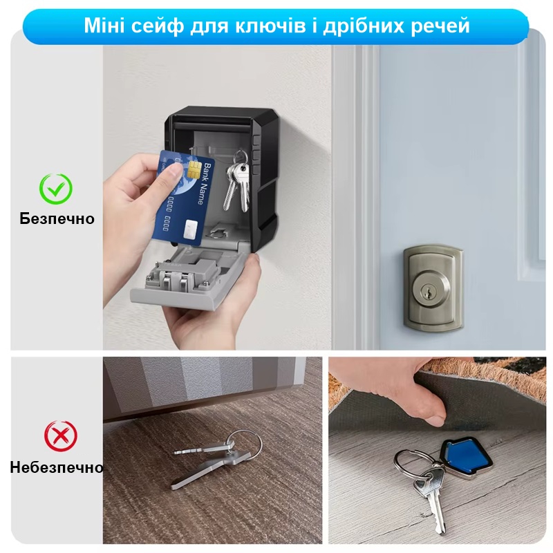 Збільшений міні сейф для ключів із кодовим замком антивандальний Nectronix CH-817P, розмір 135*95*56 мм