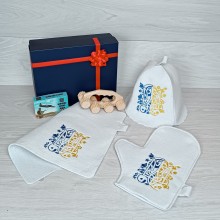Подарунковий набір для бані та сауни Luxyart Герб білий 5 предметів PU-017