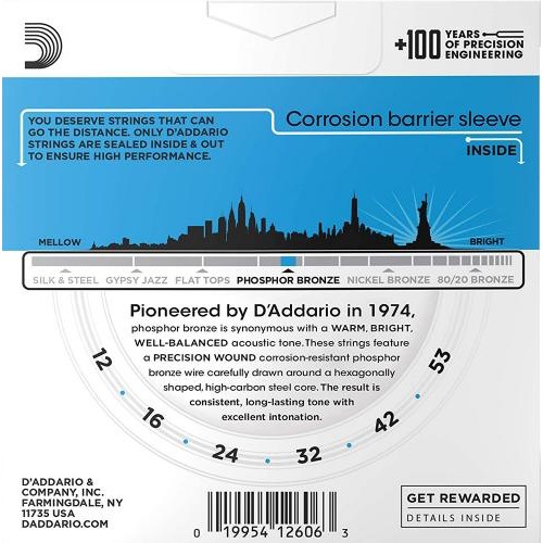Струни для акустичної гітари 3 Sets D'Addario EJ16 3-D Phosphor Bronze Light Acoustic Guitar Strings 12/53 Струни для акустичної гітари 3 Sets D'Addario EJ16 3-D Phosphor Bronze Light Acoustic Guitar Strings 12/53