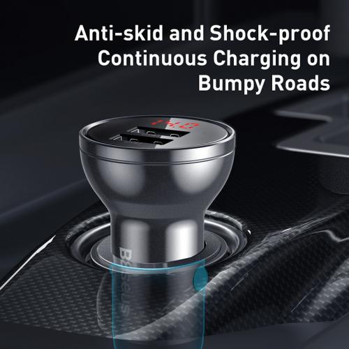 Адаптер автомобільний BASEUS Digital Display Dual USB 2USB, 4.8A, 24W, сріблястий