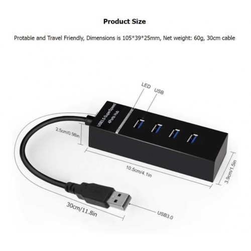 Розгалужувач USB HUB 3.0 на 4 порти 30 см Чорний Розгалужувач USB HUB 3.0 на 4 порти 30 см Чорний