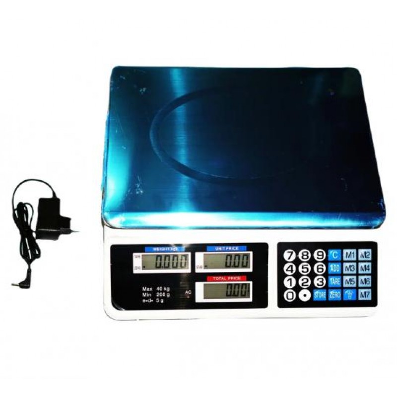 Ваги торговельні електронні RIAS Digital Pricing з акумулятором та лічильником ціни до 40 кг (3_03973)
