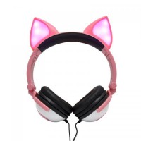 Навушники SUNROZ Linx Bear Ear Headphone з вушками Лисички LED 1,5 м Рожевий (SUN2651)