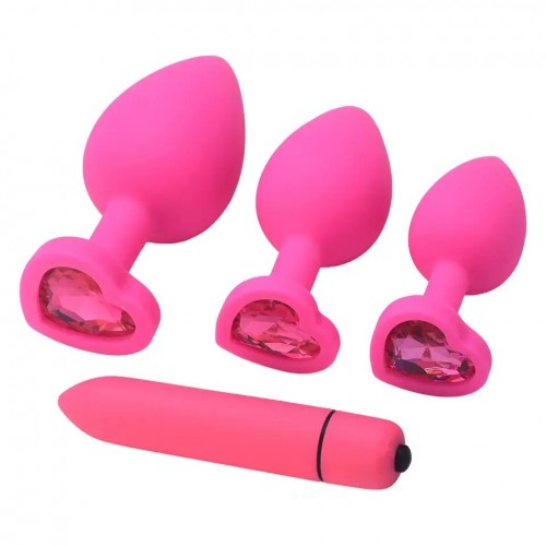 Комплект рожевих анальних пробок + міні-вібратор We Love S M L в інтернет супермаркеті PbayMarket!