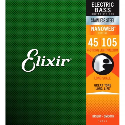 Струни для бас-гітари Elixir 14677 Nanoweb Coated Stainless Steel Medium 4-String Bass 45/105 Струни для бас-гітари Elixir 14677 Nanoweb Coated Stainless Steel Medium 4-String Bass 45/105