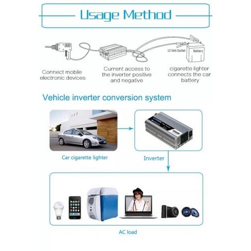 Перетворювач напруги інвертор UKC AC/DC 12V-220V 1000W Power Inverter Silver