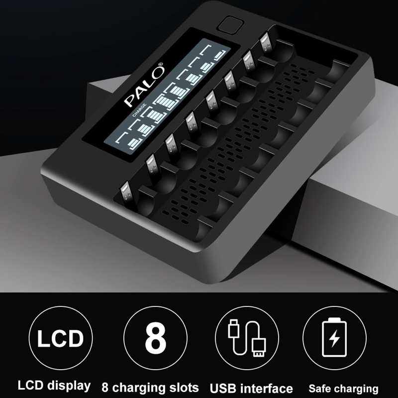 Зарядний пристрій на 8 штук NI-MH акумуляторних батарейок АА або ААА з LCD екраном Palo NC32