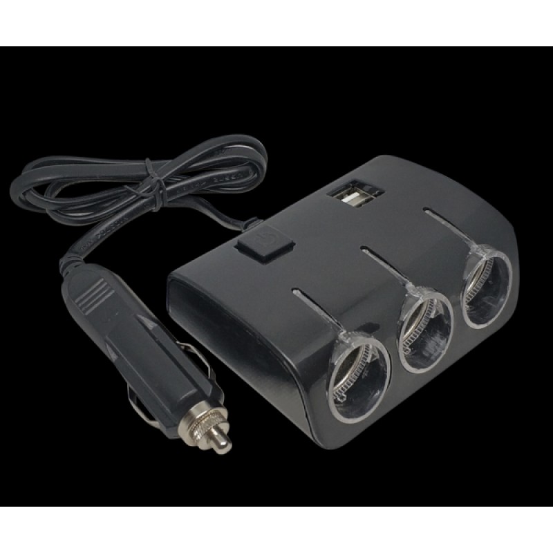 Розгалужувач для прикурювача Olesson 1506 на 3 гнізда + USB 12v-24V