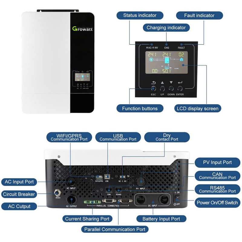 Автономний інвертор 5 кВт сонячний off-grid Growatt SPF 5000 ES, 5000W 48V 100A