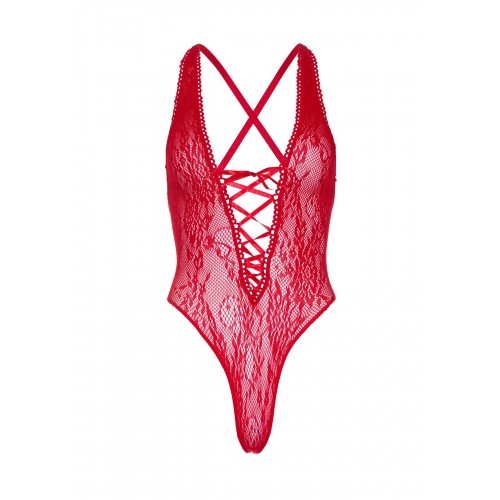 Мереживне боді Leg Avenue Floral lace thong teddy Red, шнурівка на грудях, one size в інтернет супермаркеті PbayMarket!