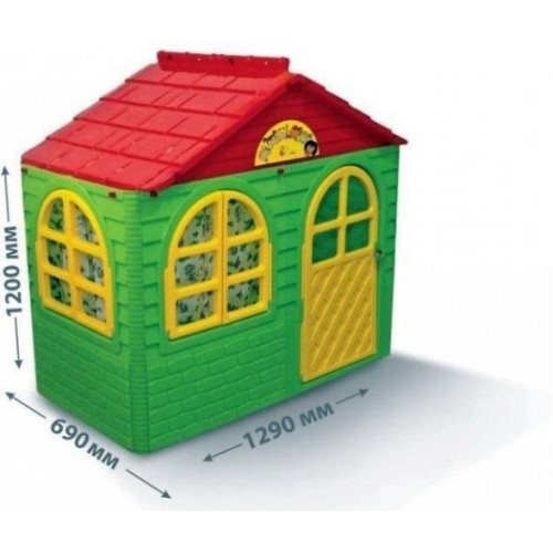 Дитячий ігровий пластиковий будиночок зі шторками 02550/13 129*69*120 см Зелено-червоний Дитячий ігровий пластиковий будиночок зі шторками 02550/13 129*69*120 см Зелено-червоний