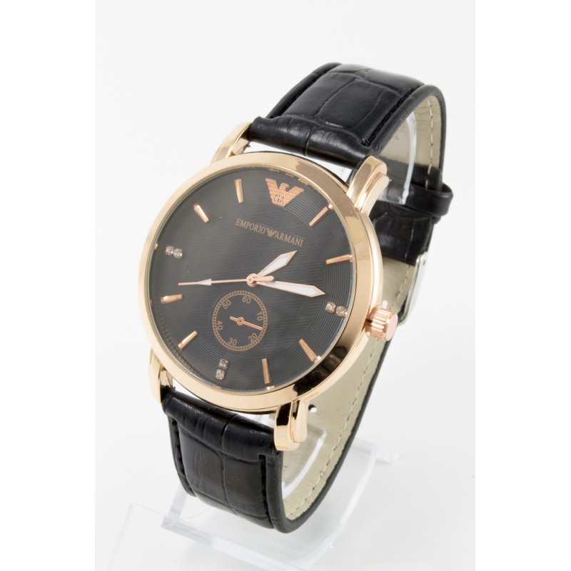 Годинник чоловічий наручний Giorgio Armani Золотистий з чорним ремінцем Репліка (IBW080YB)