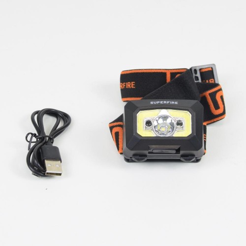 Перезаряжаемый налобный LED+COB фонарь Superfire X30 с датчиком движения и мощностью 5 Вт