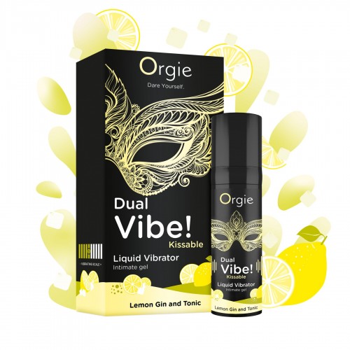 Рідкий вібратор Orgie Dual Vibe! Lemon Gin And Tonic Kissable Liquid Vibrator, 15 мл Рідкий вібратор Orgie Dual Vibe! Lemon Gin And Tonic Kissable Liquid Vibrator, 15 мл