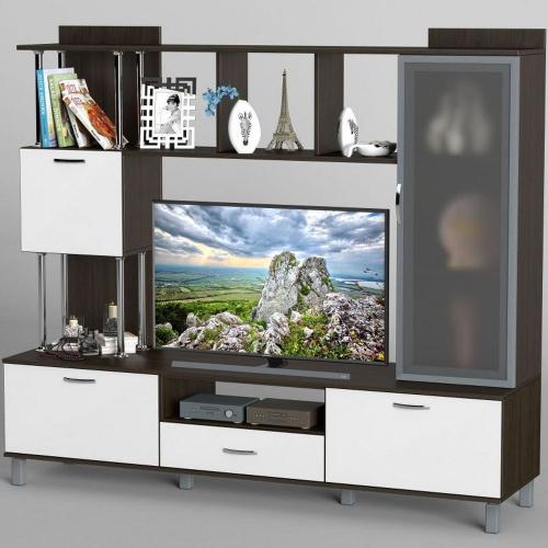 Стінка в вітальню Тиса Мебель Вітальня-47 Венге Білий 1640x450x1800 мм Стінка в вітальню Тиса Мебель Вітальня-47 Венге Білий 1640x450x1800 мм