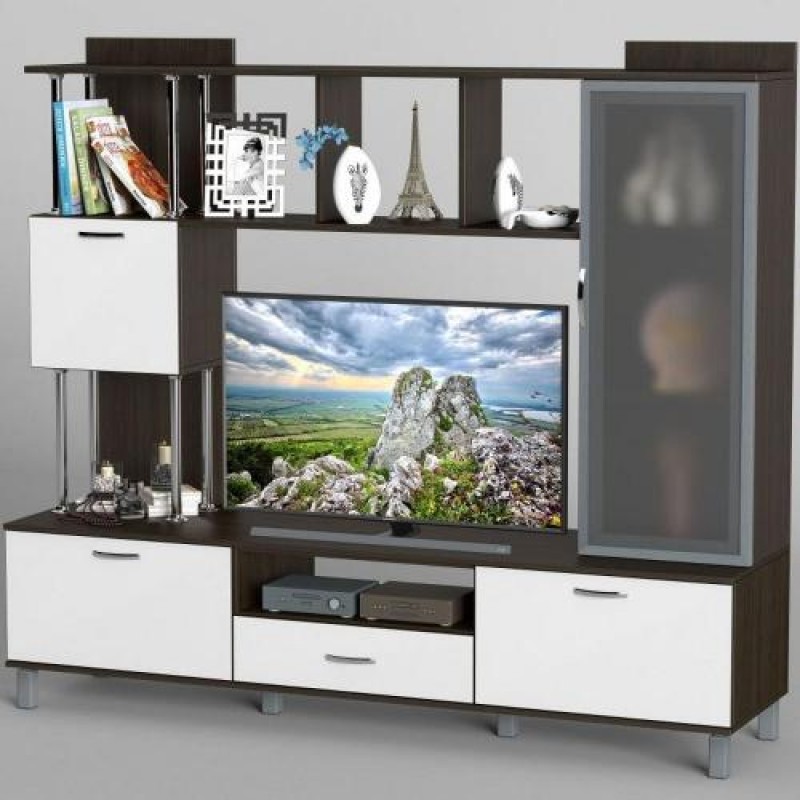 Стінка в вітальню Тиса Мебель Вітальня-47 Венге Білий 1640x450x1800 мм