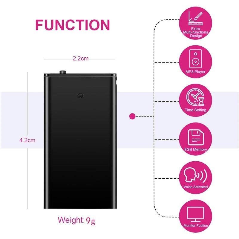 Міні диктофон з активацією голосом Nectronix R12, 8 Гб, акумулятор на 18 годин запису