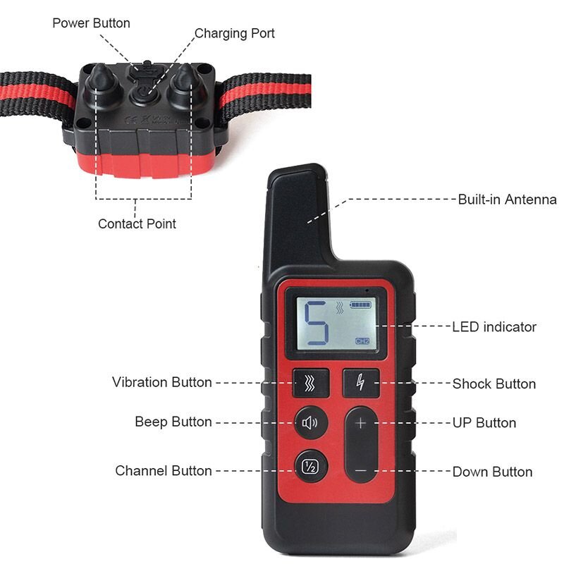 Електронашийник для собак дресирувальний Pet DTC-500 водонепроникний, дальність до 500 метрів, червоний