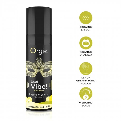 Рідкий вібратор Orgie Dual Vibe! Lemon Gin And Tonic Kissable Liquid Vibrator, 15 мл Рідкий вібратор Orgie Dual Vibe! Lemon Gin And Tonic Kissable Liquid Vibrator, 15 мл