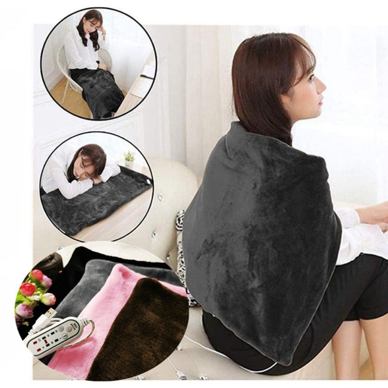 Плед Lesko 100*65 Gray шаль ковдру з підігрівом usb від повербанку