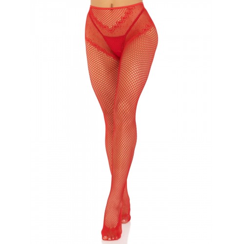 Панчохи Leg Avenue Crotchless Net Tights with Heart Backseam Red One Size