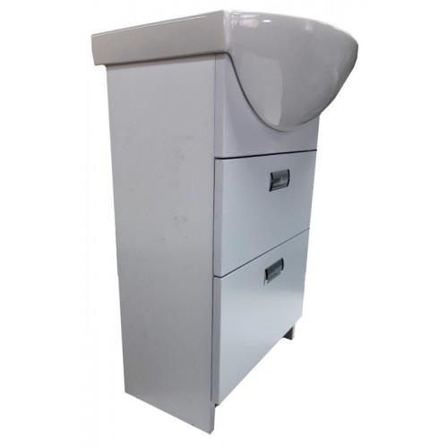 Тумба Mikola-M пластикова 2.0 з двома висувними ящиками та керамічним умивальником 55 см