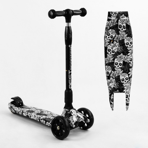 Самокат триколісний Best Scooter MAXI складаний колеса PU зі світлом Skulls and flowers 60 кг Різнокольоровий (105402)
