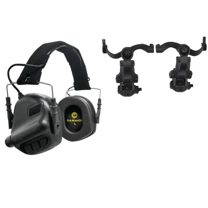 Тактичні активні навушники Earmor М31 + кріплення на шолом OPS Core чебурашка Чорний