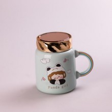 Кухоль керамічний Happy Life 420 мл Cute girl з кришкою бірюзовий (HPCY8240GR)