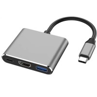 Перехідник адаптер TWS 3в1 із Type-C на HDMI USB USB-C / Конвертер Full HD 1080p 4K 2K UHD