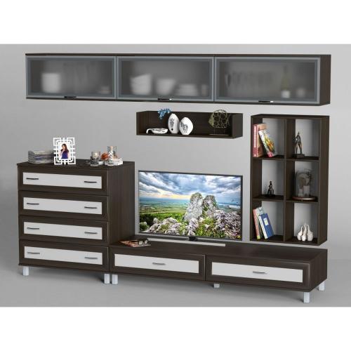 Стінка в вітальню Тиса Мебель Вітальня-20 Венге Білий 2050x450x2700 мм Стінка в вітальню Тиса Мебель Вітальня-20 Венге Білий 2050x450x2700 мм