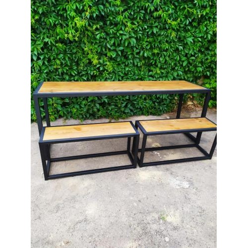 Стіл обідній з лавками GoodsMetall з металу та дерева, Лофт  Стіл обідній з лавками GoodsMetall з металу та дерева, Лофт