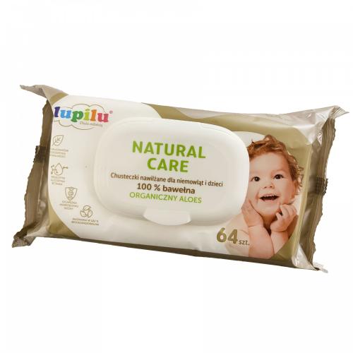 Дитячі вологі серветки Lupilu Natural Care з клапаном 64 шт