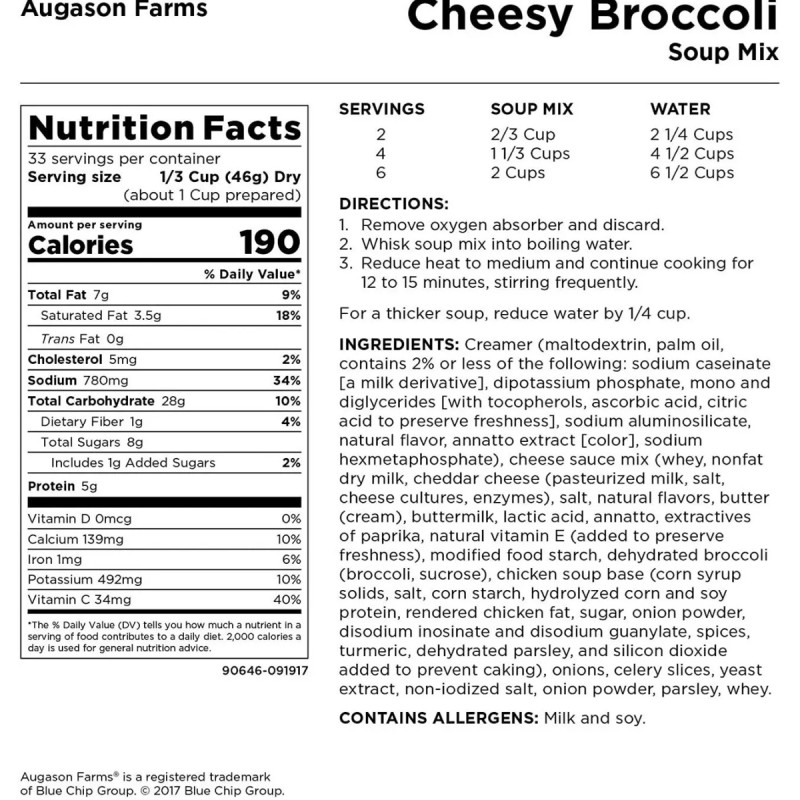 Сирний суп із броколі сублімований з великим терміном придатності 10 років Augason Farms, 33 порції
